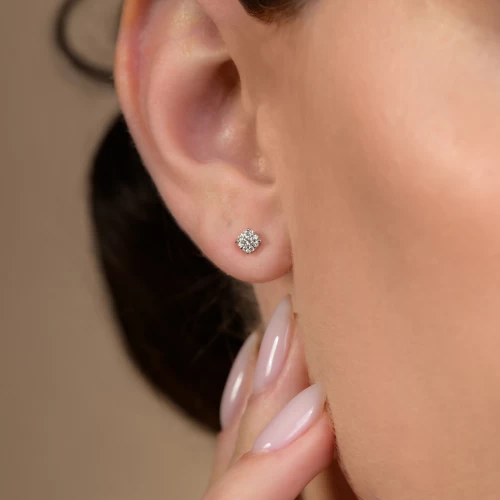 Cercei illusion, aur 18k, diamante naturale 0.06 ct + 0.07 ct, cod 01036LOB25D