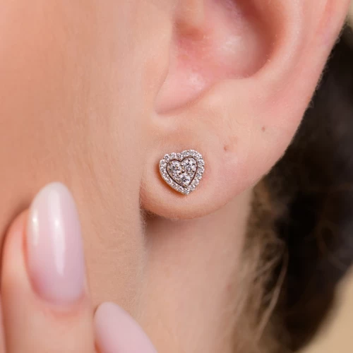 Cercei în formă de inimă, aur 18k, diamante naturale 0.14 ct + 0.17 ct, cod 16574LOBD