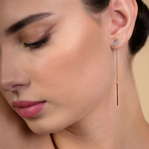 Cercel lung, aur 18k, diamante naturale 0.11 ct, cod 15303LOBD