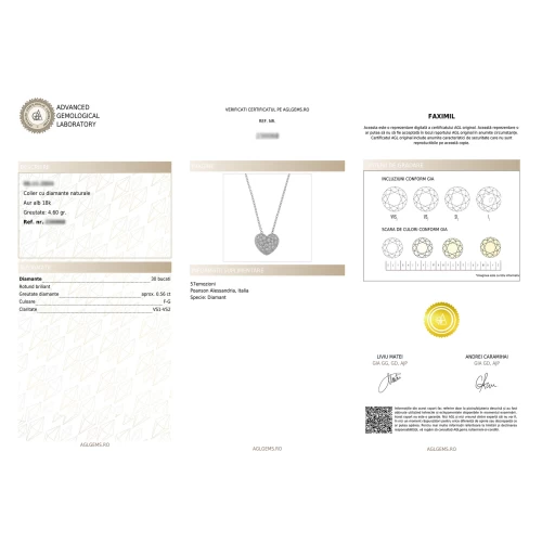 Colier în formă de inimă, aur 18k, diamante naturale 0.19 ct + 0.31 ct, cod 12622LPBD