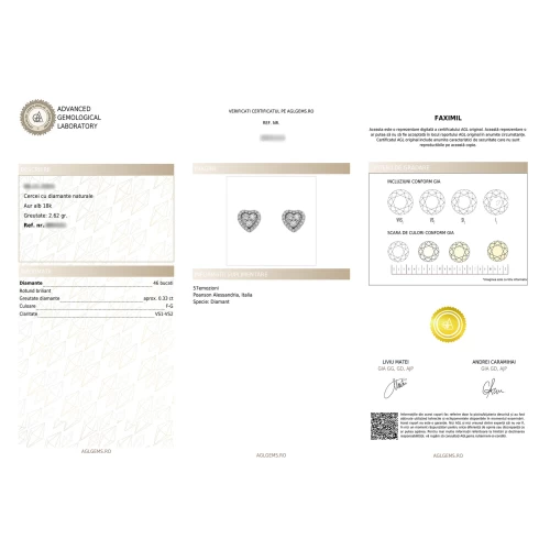 Cercei în formă de inimă, aur 18k, diamante naturale 0.14 ct + 0.17 ct, cod 16574LOBD