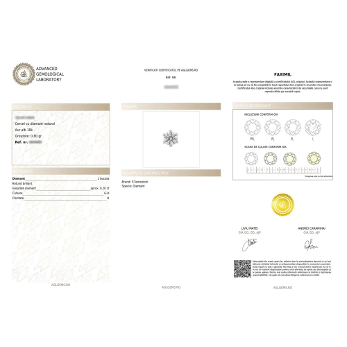 Cercel tip stud, aur 18k, diamant natural 0.20 ct, cod 01079LOB40D1