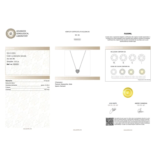 Colier în formă de inimă, aur 18k, diamante naturale 0.08 ct + 0.10 ct, cod 16573LPBD