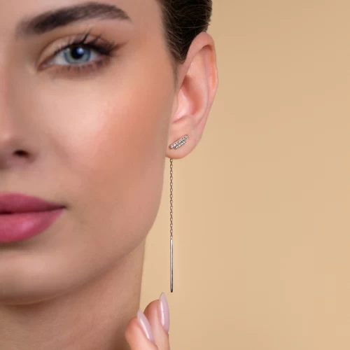 Cercel lung, aur 18k, diamante naturale 0.11 ct, cod 15303LOBD