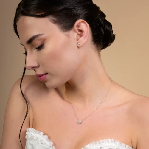 Colier în formă de inimă, aur 18k, diamante naturale 0.08 ct + 0.10 ct, cod 16573LPBD