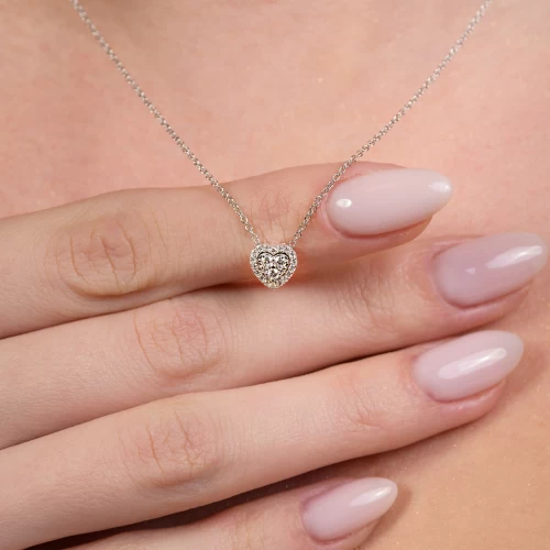 Colier în formă de inimă, aur 18k, diamante naturale 0.08 ct + 0.10 ct, cod 16573LPBD