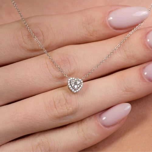 Colier în formă de inimă, aur 18k, diamante naturale 0.08 ct + 0.10 ct, cod 16573LPBD